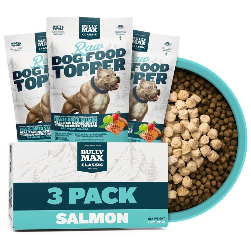 Bully Max Freeze-Dried Raw Dog Food Toppers for Puppies & Adult Dogs - Salmon with Real Fruits & Veggies - Meal Enhancers with Vitamins & Minerals