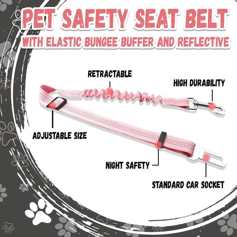 Dog Car Seat Belt Leash, Adjustable Pet Safety Strap for Pets, Durable Car Safety Leash for Small Dogs with Elastic Bungee Buffer Reflective