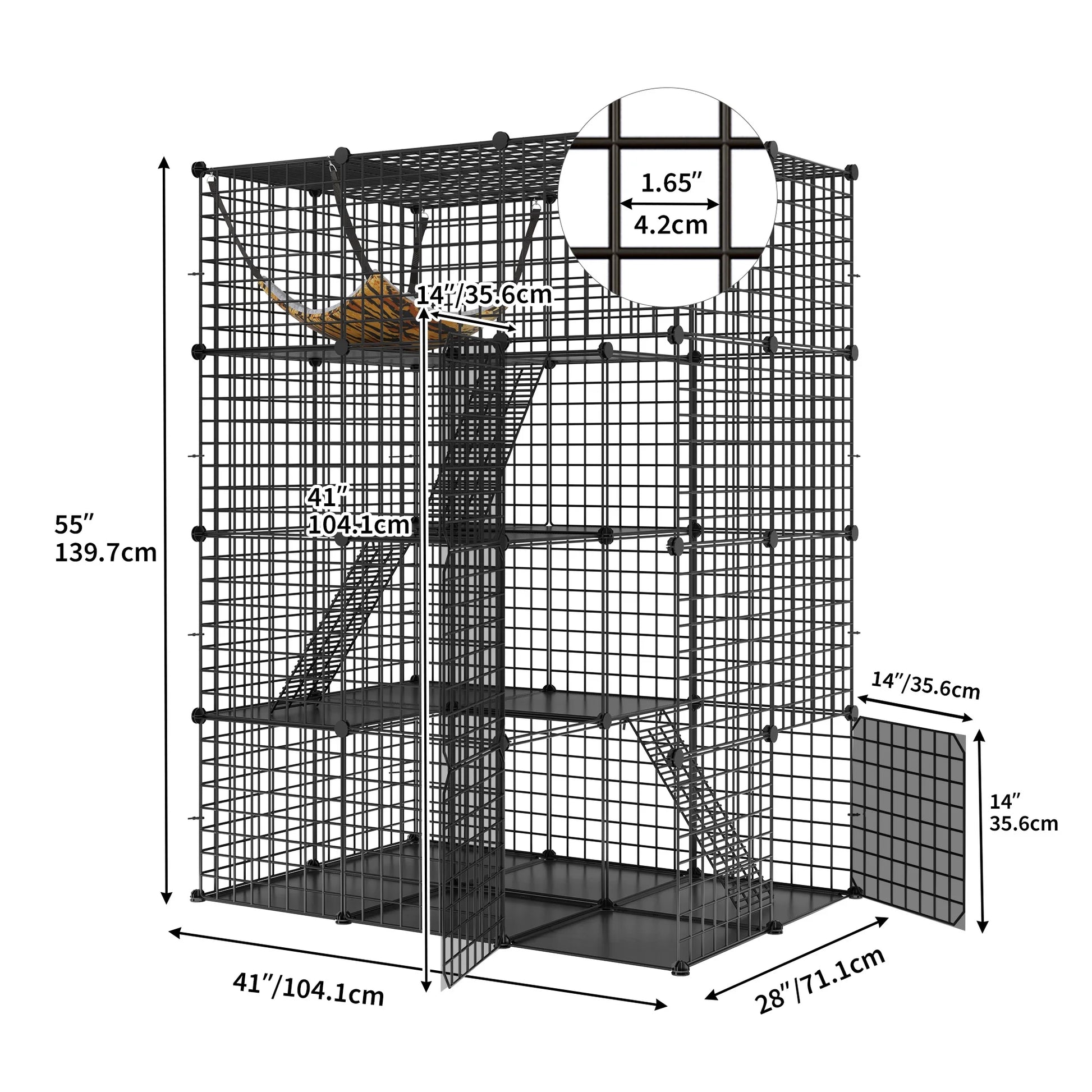 Large Cat Cage 4-Tier Kennels with Large Hammock ,Metal Wire Cat Kennel DIY Cat Playpen Perfect for 1-3 Cats