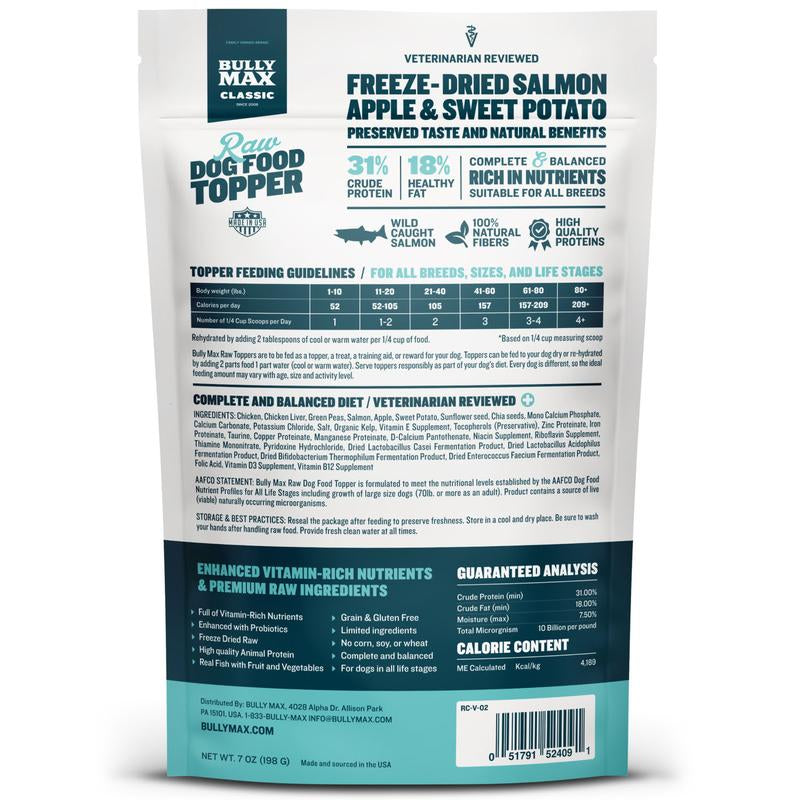 Bully Max Freeze-Dried Raw Dog Food Toppers for Puppies & Adult Dogs - Salmon with Real Fruits & Veggies - Meal Enhancers with Vitamins & Minerals