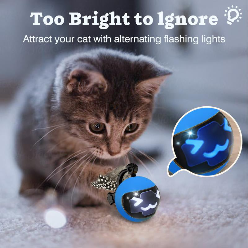 Interactive Cat Toys for Indoor Cats, Cat Ball Toys/Kitten Toys with Remote Control & LED Rainbow Lights, Fun Tracker, Automatic Rolling Chase Ball with Fluffy Tail Automatic Cat-Mykq