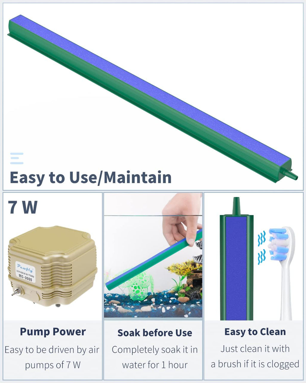 Aquarium Air Stone Bar Bubbler 12 Inch, Fish Tank Bubbler Stone with 4 Suction Cups Square Oxygen Diffuser for Air Pump Fish Tank Pond and DWC Reservoir, 4 Pack