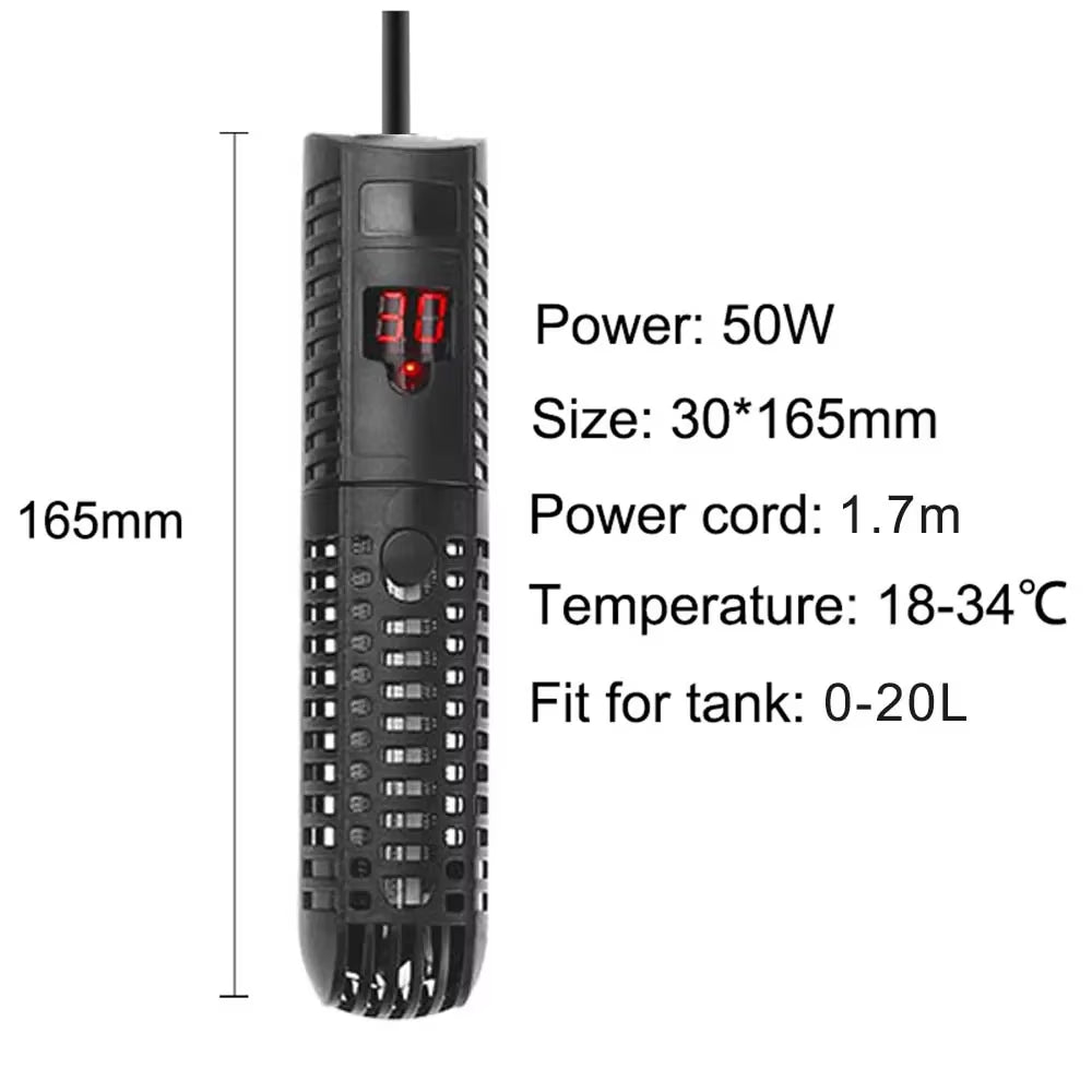 Aquarium Submersible Heater Fish Tank 50-500W LCD Display Digital Adjustable Water Heating Rod Constant Temperature Control