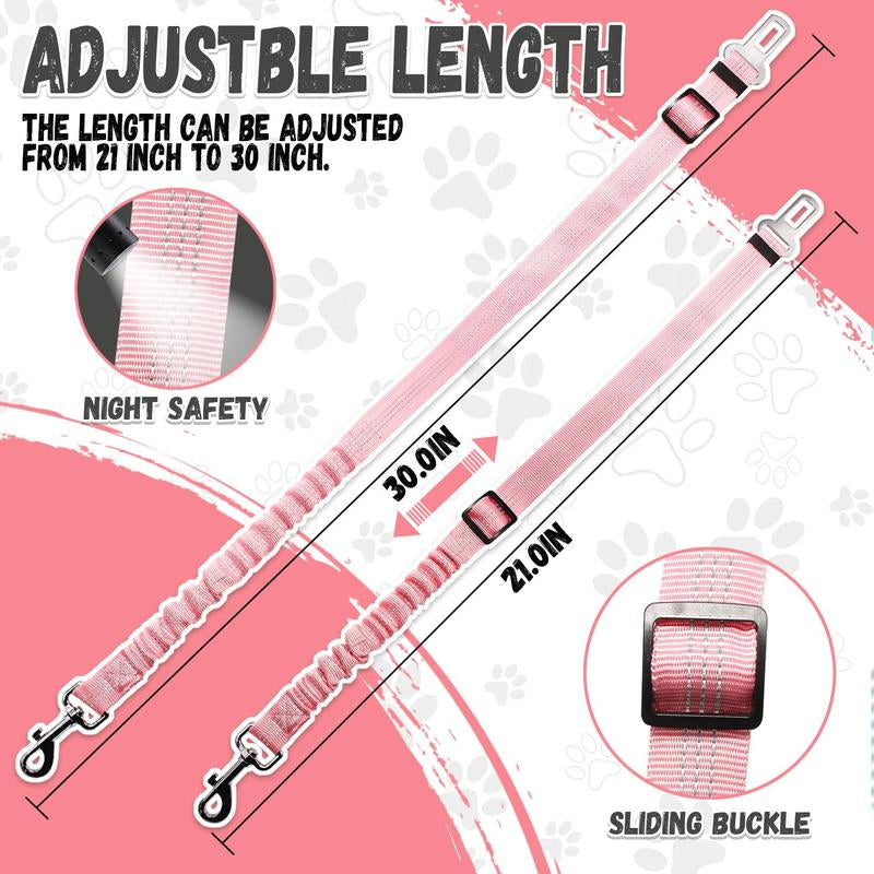 Dog Car Seat Belt Leash, Adjustable Pet Safety Strap for Pets, Durable Car Safety Leash for Small Dogs with Elastic Bungee Buffer Reflective