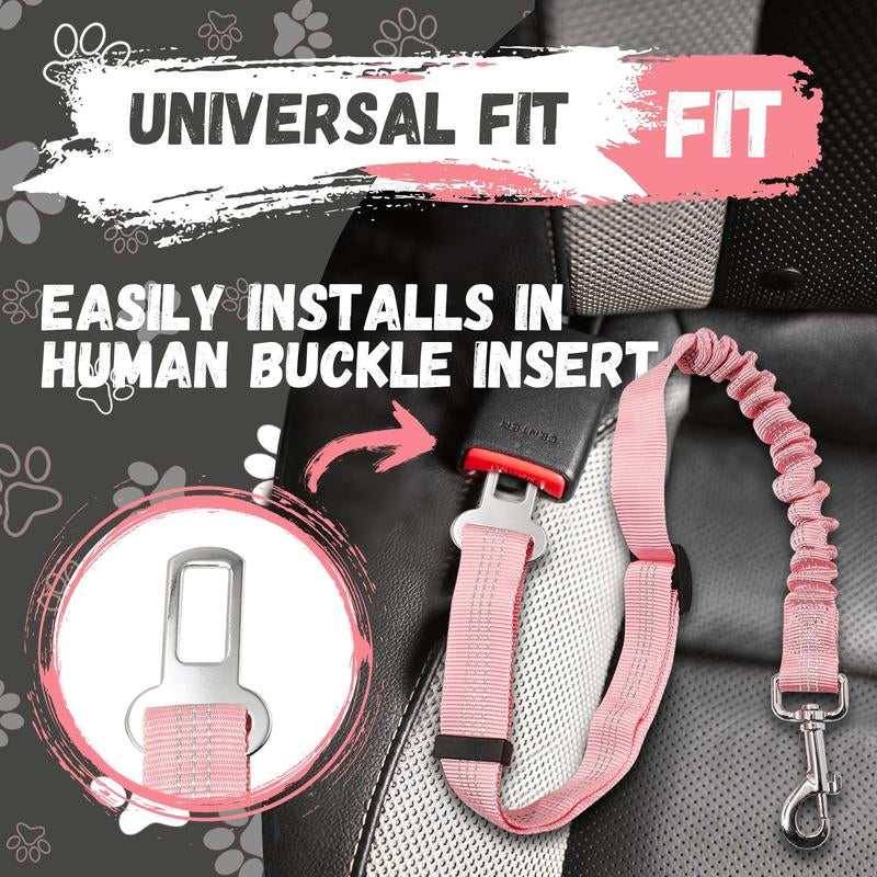 Dog Car Seat Belt Leash, Adjustable Pet Safety Strap for Pets, Durable Car Safety Leash for Small Dogs with Elastic Bungee Buffer Reflective