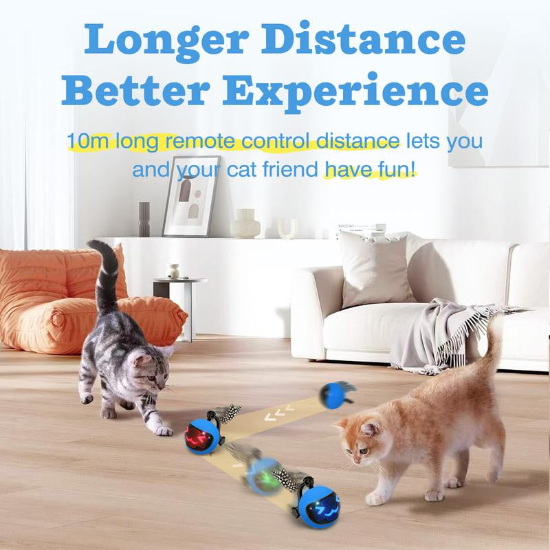 Interactive Cat Toys for Indoor Cats, Cat Ball Toys/Kitten Toys with Remote Control & LED Rainbow Lights, Fun Tracker, Automatic Rolling Chase Ball with Fluffy Tail Automatic Cat-Mykq