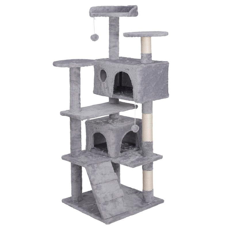Pet Republic 55-In Multi-Level Cat Tree Tower Indoor Cat Condo for Kitten, Cozy Plush Pet Furniture W/Sisal Scratching Posts & Ladder & Dangling Balls, Dark Gray