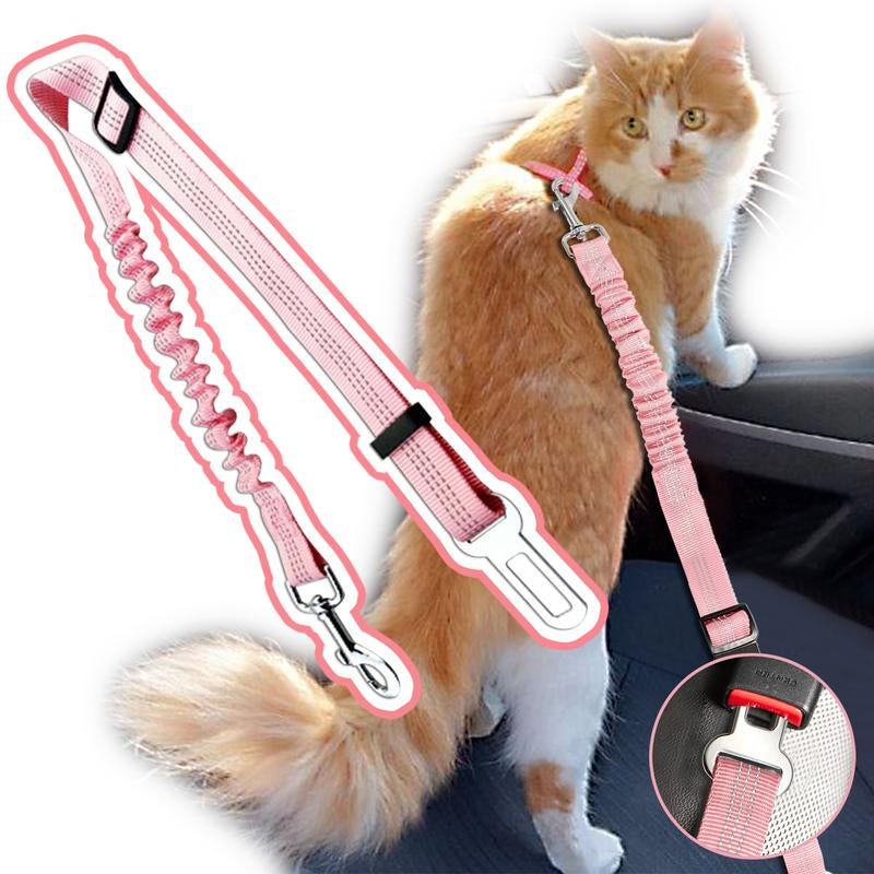 Dog Car Seat Belt Leash, Adjustable Pet Safety Strap for Pets, Durable Car Safety Leash for Small Dogs with Elastic Bungee Buffer Reflective