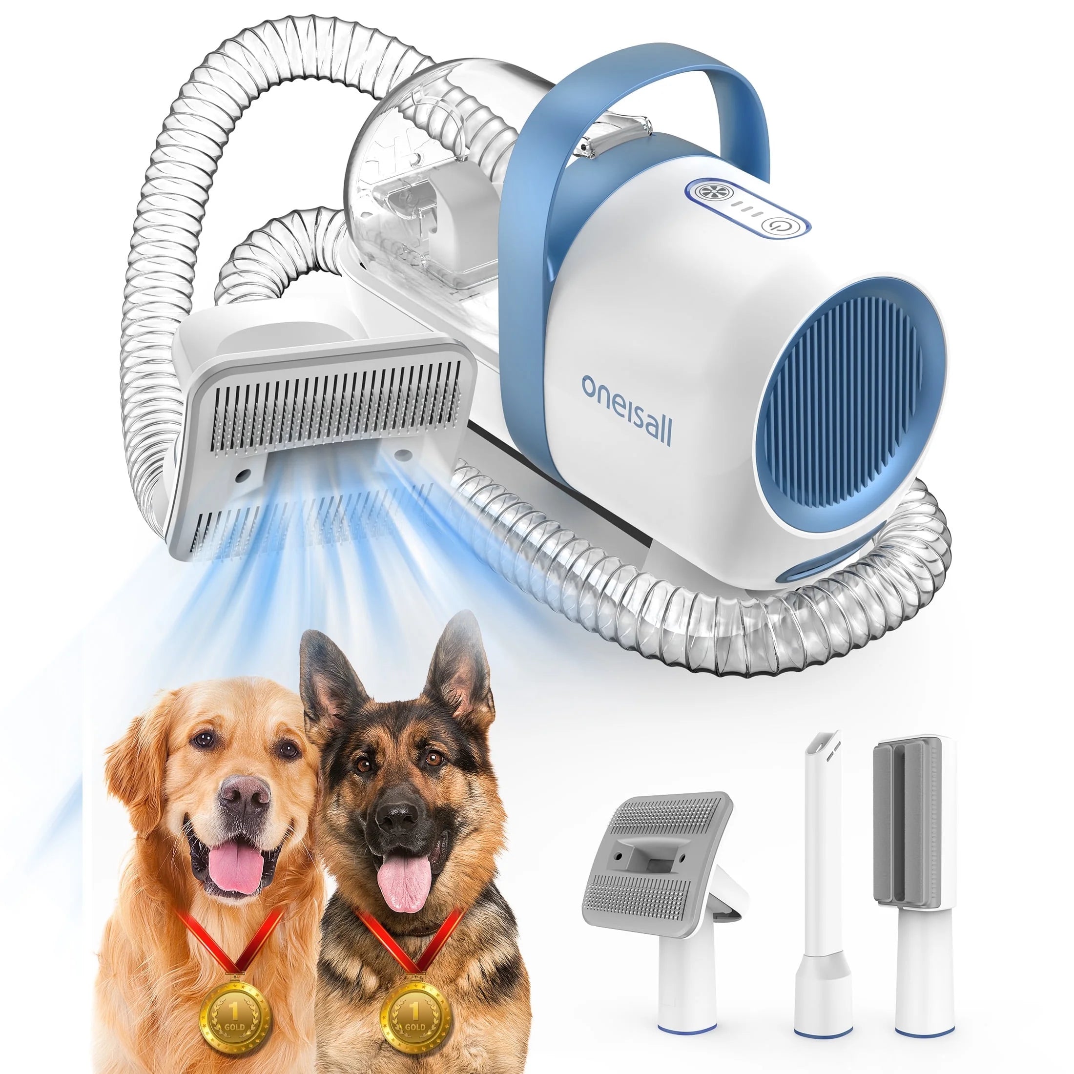 LM5 Dog Grooming Vacuum for Shedding, 5 in 1 Low Noise Dog Hair Vacuum Groomer Dog Grooming Kit with 4 Pet Grooming Vacuum Tools & 1.5 L Dust Cup, Pet Vacuum for Dogs Cats Pet Hair, Blue