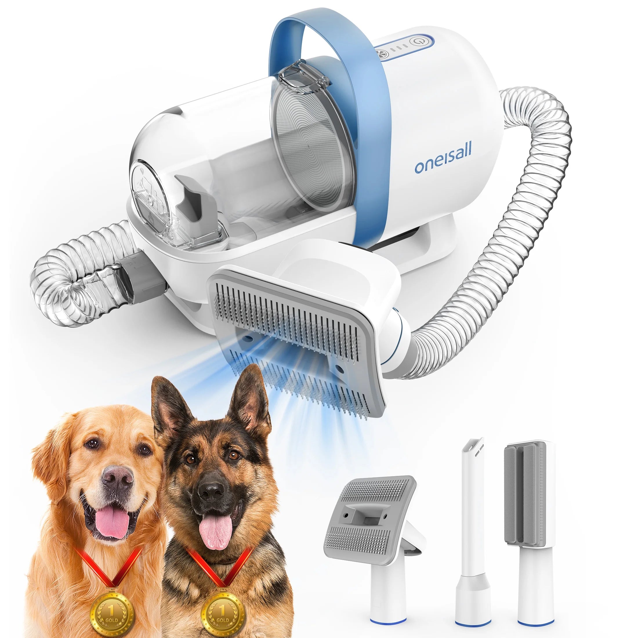LM5 Dog Grooming Vacuum for Shedding, 5 in 1 Low Noise Dog Hair Vacuum Groomer Dog Grooming Kit with 4 Pet Grooming Vacuum Tools & 1.5 L Dust Cup, Pet Vacuum for Dogs Cats Pet Hair, Blue