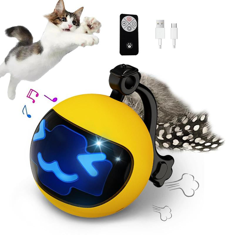 Interactive Cat Toys for Indoor Cats, Cat Ball Toys/Kitten Toys with Remote Control & LED Rainbow Lights, Fun Tracker, Automatic Rolling Chase Ball with Fluffy Tail Automatic Cat-Mykq