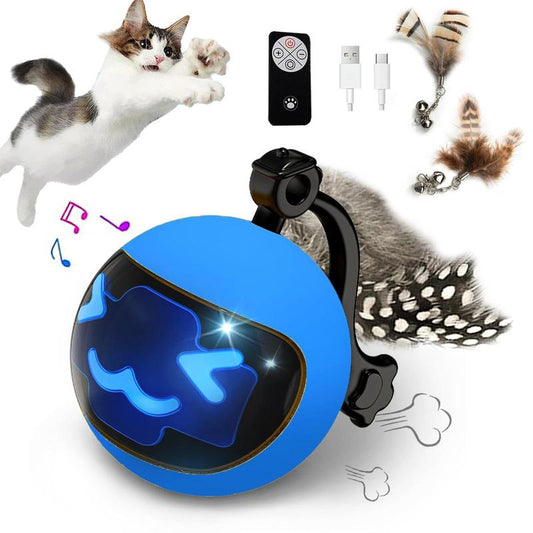 Interactive Cat Toys for Indoor Cats, Cat Ball Toys/Kitten Toys with Remote Control & LED Rainbow Lights, Fun Tracker, Automatic Rolling Chase Ball with Fluffy Tail Automatic Cat-Mykq