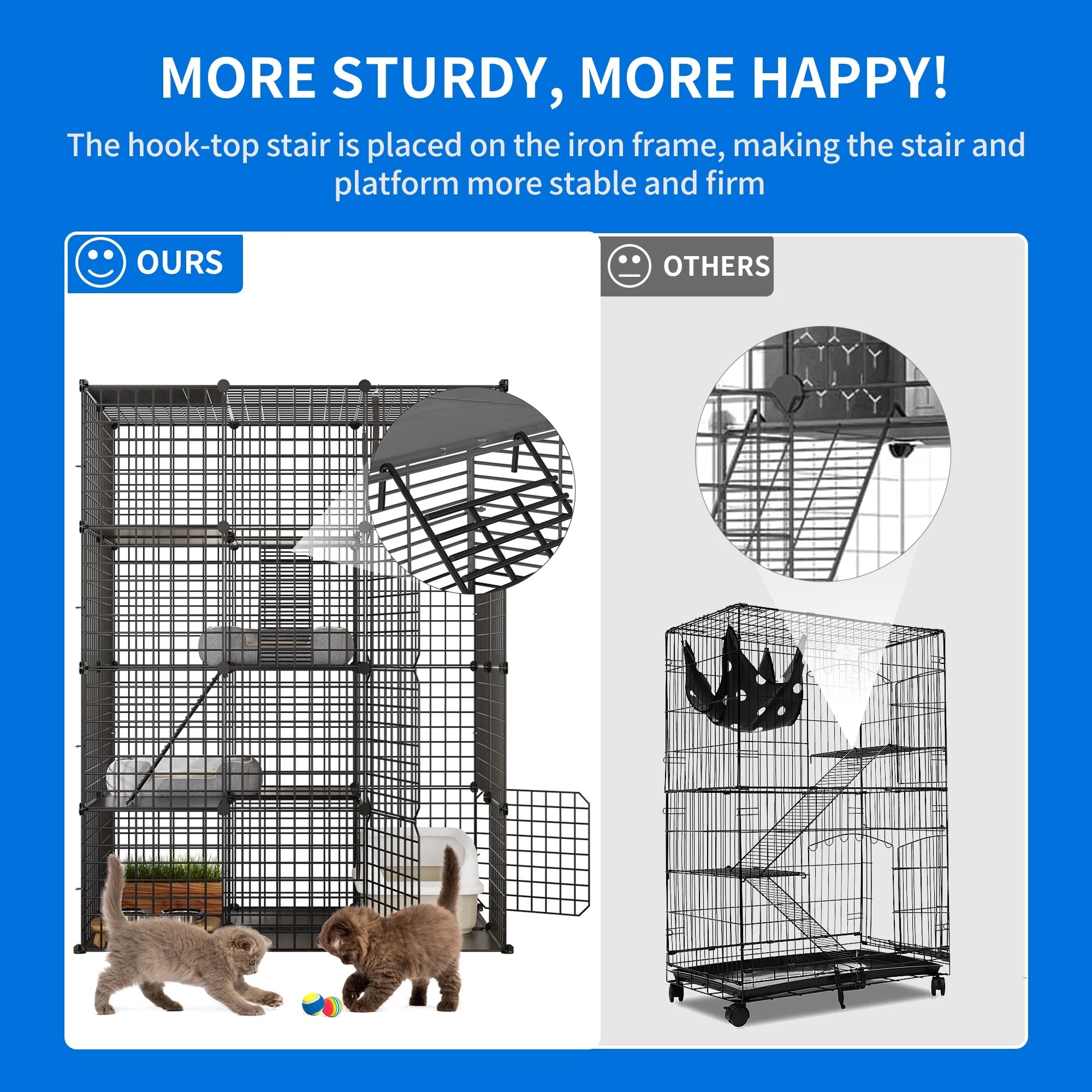 Large Cat Cage 4-Tier Kennels with Large Hammock ,Metal Wire Cat Kennel DIY Cat Playpen Perfect for 1-3 Cats