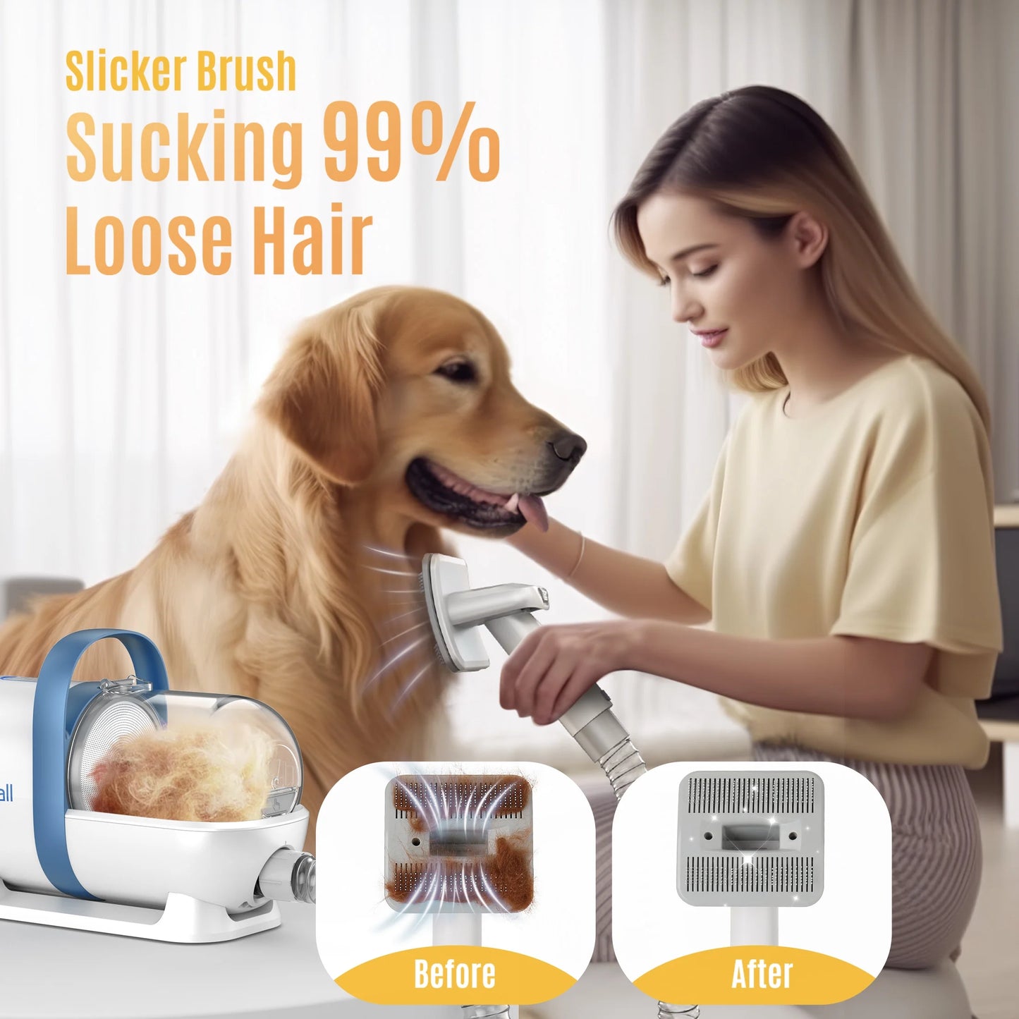 LM5 Dog Grooming Vacuum for Shedding, 5 in 1 Low Noise Dog Hair Vacuum Groomer Dog Grooming Kit with 4 Pet Grooming Vacuum Tools & 1.5 L Dust Cup, Pet Vacuum for Dogs Cats Pet Hair, Blue