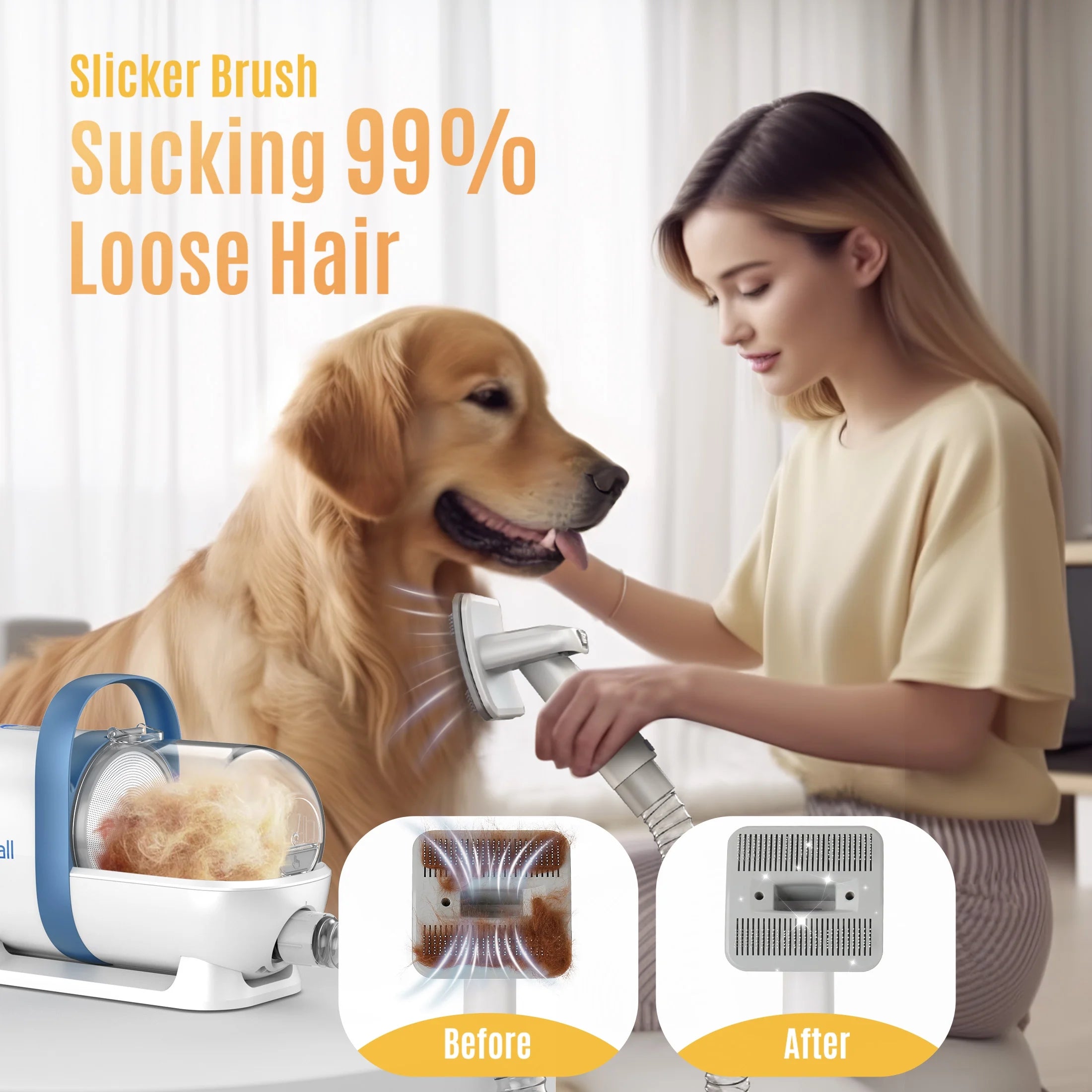 LM5 Dog Grooming Vacuum for Shedding, 5 in 1 Low Noise Dog Hair Vacuum Groomer Dog Grooming Kit with 4 Pet Grooming Vacuum Tools & 1.5 L Dust Cup, Pet Vacuum for Dogs Cats Pet Hair, Blue