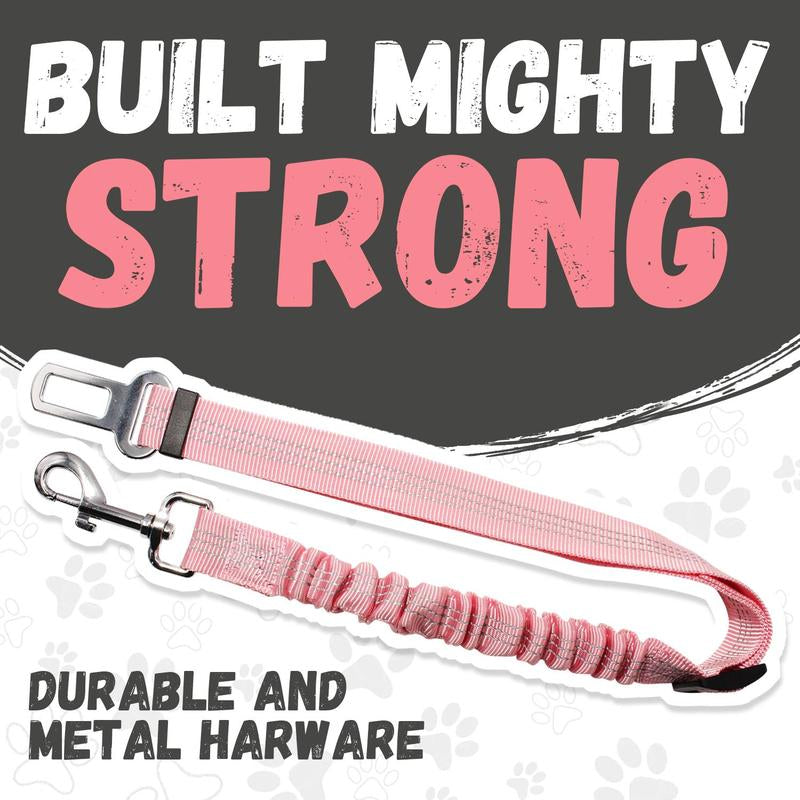 Dog Car Seat Belt Leash, Adjustable Pet Safety Strap for Pets, Durable Car Safety Leash for Small Dogs with Elastic Bungee Buffer Reflective