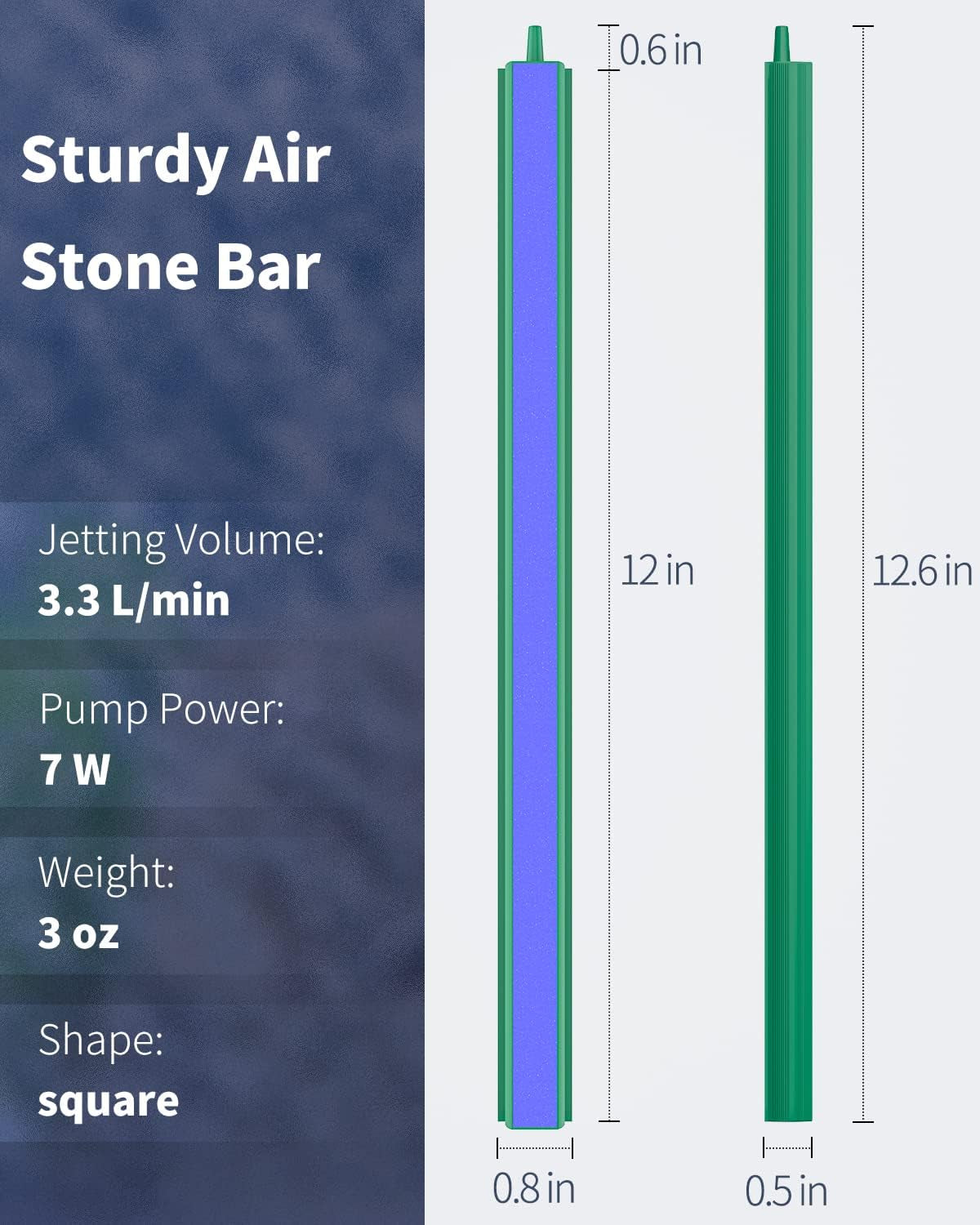 Aquarium Air Stone Bar Bubbler 12 Inch, Fish Tank Bubbler Stone with 4 Suction Cups Square Oxygen Diffuser for Air Pump Fish Tank Pond and DWC Reservoir, 4 Pack