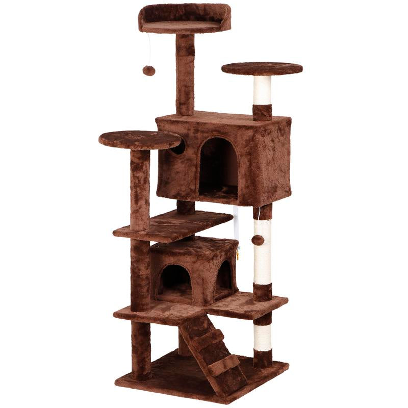 Pet Republic 55-In Multi-Level Cat Tree Tower Indoor Cat Condo for Kitten, Cozy Plush Pet Furniture W/Sisal Scratching Posts & Ladder & Dangling Balls, Dark Gray