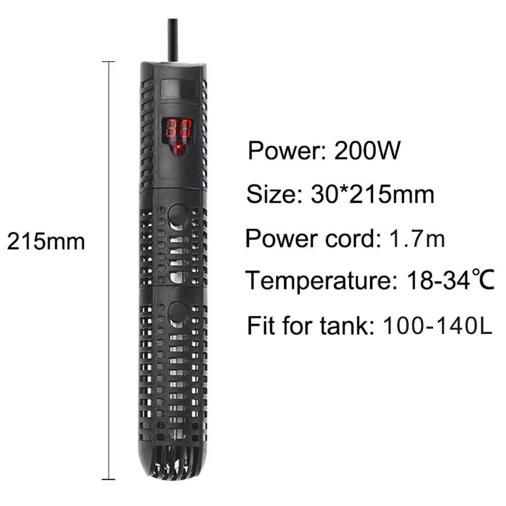 Aquarium Submersible Heater Fish Tank 50-500W LCD Display Digital Adjustable Water Heating Rod Constant Temperature Control