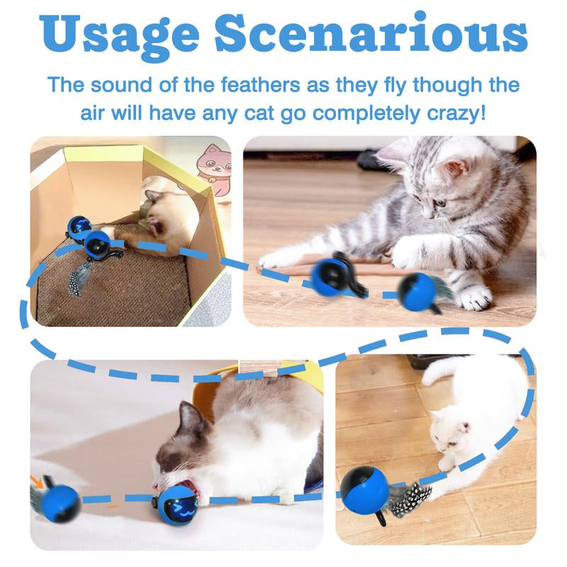 Interactive Cat Toys for Indoor Cats, Cat Ball Toys/Kitten Toys with Remote Control & LED Rainbow Lights, Fun Tracker, Automatic Rolling Chase Ball with Fluffy Tail Automatic Cat-Mykq