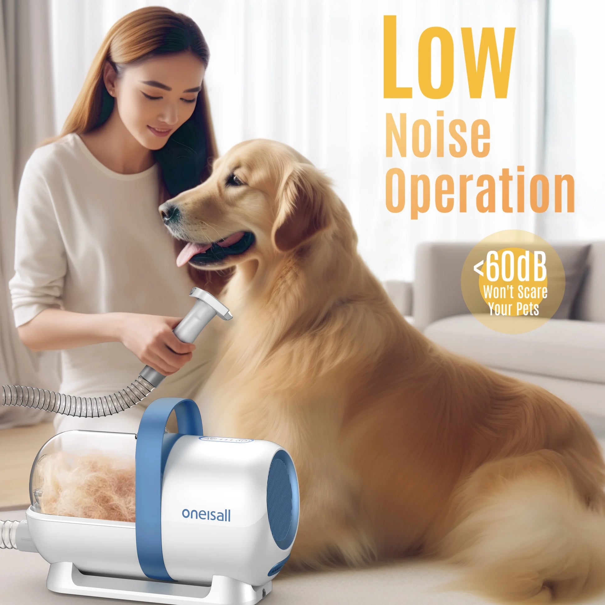 LM5 Dog Grooming Vacuum for Shedding, 5 in 1 Low Noise Dog Hair Vacuum Groomer Dog Grooming Kit with 4 Pet Grooming Vacuum Tools & 1.5 L Dust Cup, Pet Vacuum for Dogs Cats Pet Hair, Blue