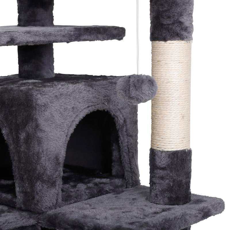 Pet Republic 55-In Multi-Level Cat Tree Tower Indoor Cat Condo for Kitten, Cozy Plush Pet Furniture W/Sisal Scratching Posts & Ladder & Dangling Balls, Dark Gray