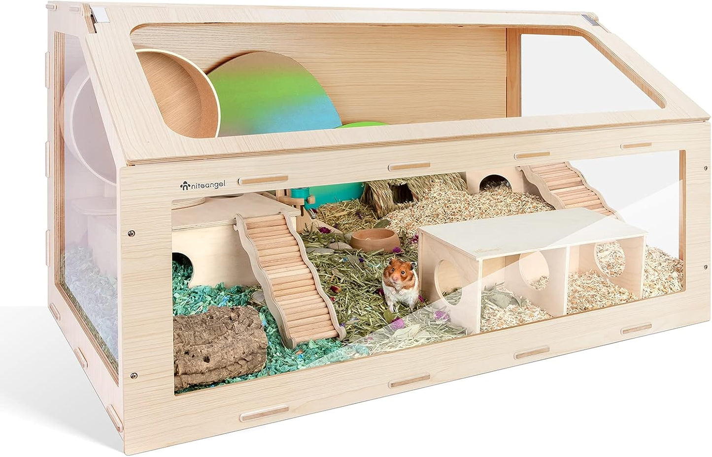 Spacious Vista Hamster Cage with Unique Oblique Opening - Stylish MDF Aspen Cage for Syrian Hamsters and Similar Pets (Medium 40.7” x 22.7” x 22.9”, Burlywood)