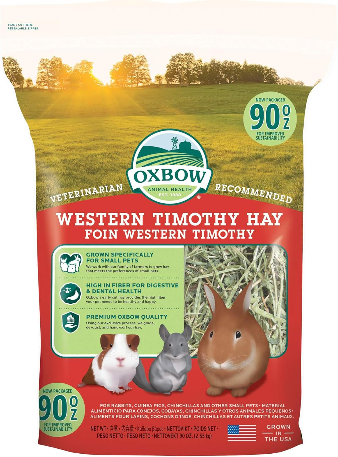 Western Timothy Hay, Guinea Pig Hay, Small Pet Bunny Supplies, All Natural Grass for Guinea Pig, Bunny, Chinchilla & Hamster,  Rabbit Supplies for Bunnies, 90 Oz. Bag