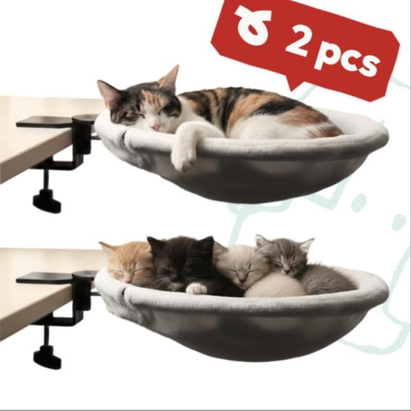 Clamp-On Cat Bed for Desk – Sturdy Iron Frame, Non-Slip Sponge Cushion Clamp, Super Soft Plush Bed, Fits Cats up to 50LBS, Easy Setup in Minutes