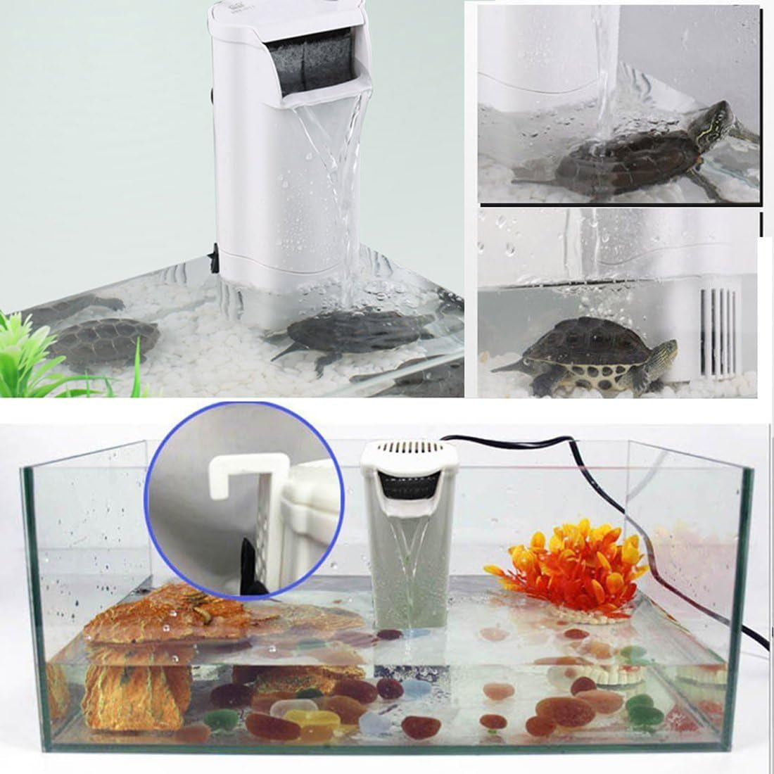 Aquarium Waterfall Filter Reptiles Turtle Filter for Small Tank 1-15 Gallon, Low Level Water Clean Pump Internal Bio Media Water Filtration System for Fish Amphibian Cichlids Frog (Waterfall Filter)