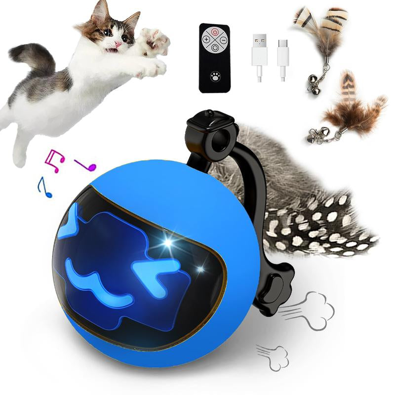 Interactive Cat Toys for Indoor Cats, Cat Ball Toys/Kitten Toys with Remote Control & LED Rainbow Lights, Fun Tracker, Automatic Rolling Chase Ball with Fluffy Tail Automatic Cat-Mykq