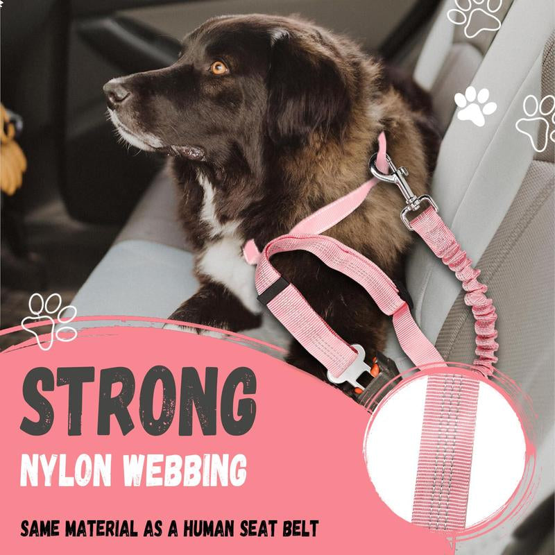 Dog Car Seat Belt Leash, Adjustable Pet Safety Strap for Pets, Durable Car Safety Leash for Small Dogs with Elastic Bungee Buffer Reflective