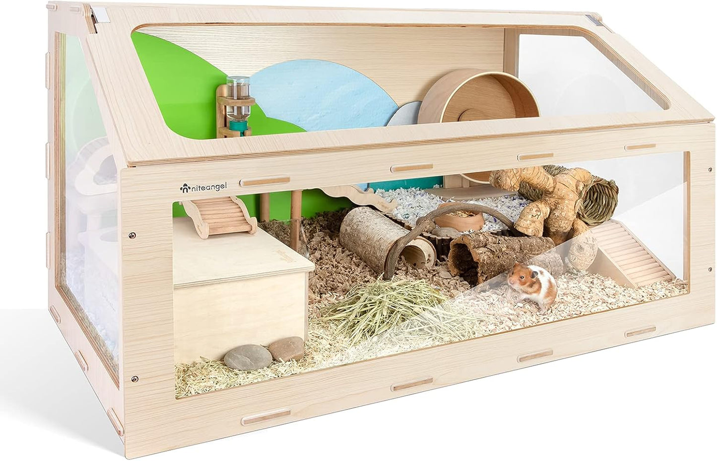 Spacious Vista Hamster Cage with Unique Oblique Opening - Stylish MDF Aspen Cage for Syrian Hamsters and Similar Pets (Medium 40.7” x 22.7” x 22.9”, Burlywood)