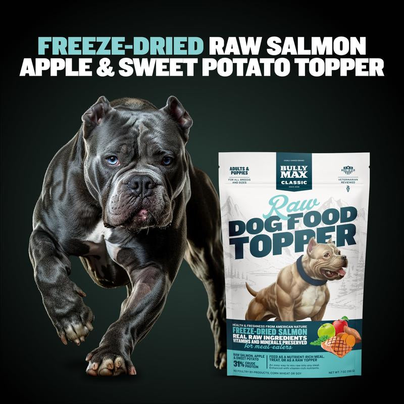 Bully Max Freeze-Dried Raw Dog Food Toppers for Puppies & Adult Dogs - Salmon with Real Fruits & Veggies - Meal Enhancers with Vitamins & Minerals
