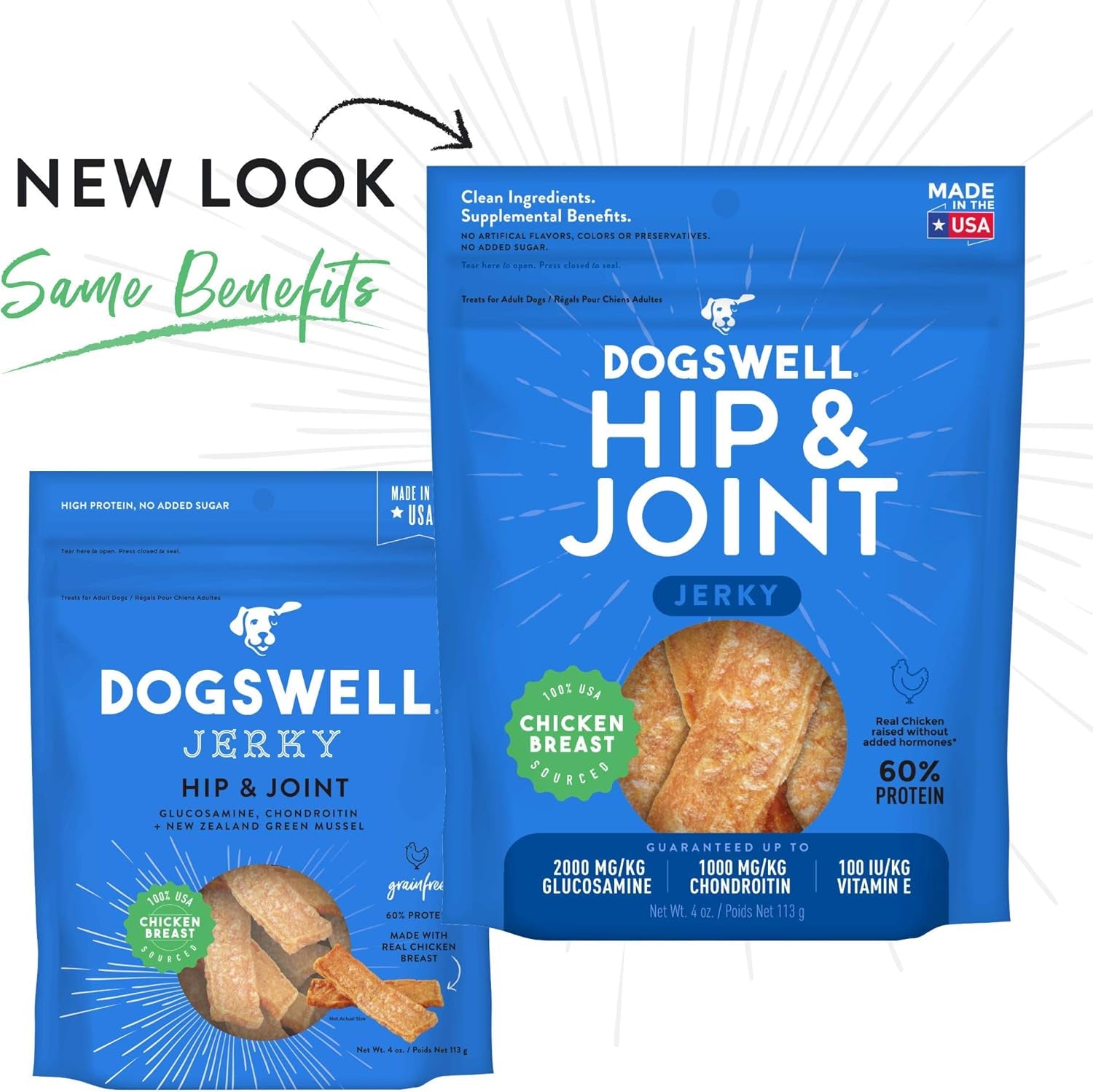 Jerky Hip and Joint Dog Treats Grain Free Made in USA Only, Glucosamine and Chondroitin, 4 Oz Chicken (842193)