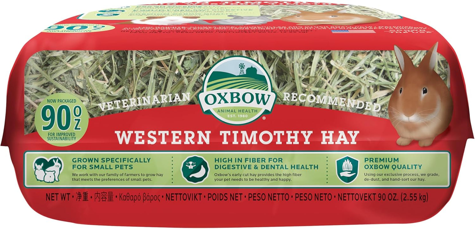 Western Timothy Hay, Guinea Pig Hay, Small Pet Bunny Supplies, All Natural Grass for Guinea Pig, Bunny, Chinchilla & Hamster,  Rabbit Supplies for Bunnies, 90 Oz. Bag