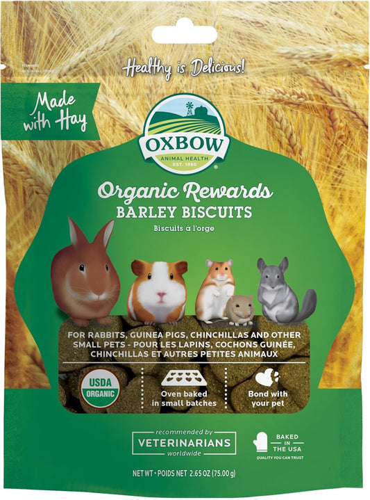 Organic Barley Biscuits, Rabbit & Guinea Pig Treats, Organic Hamster & Bunny Treats with Barley, Apple & Carrot, Made in USA, Small Pet Supplies, 2.65 Oz Bag